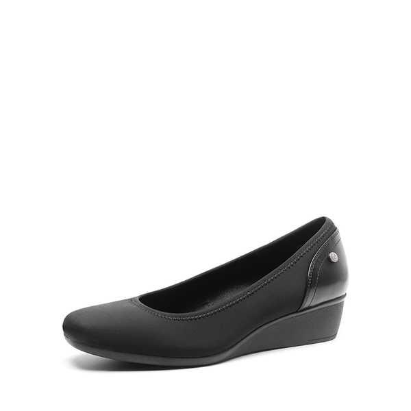 Square Toe Wedge Dress Pumps - BLACK-LYCRA -  0