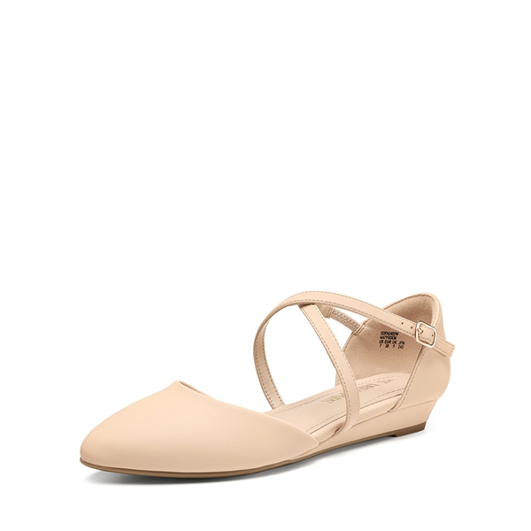 V-shaped Cutout Low Wedge Flats - NUDE-NUBUCK -  0