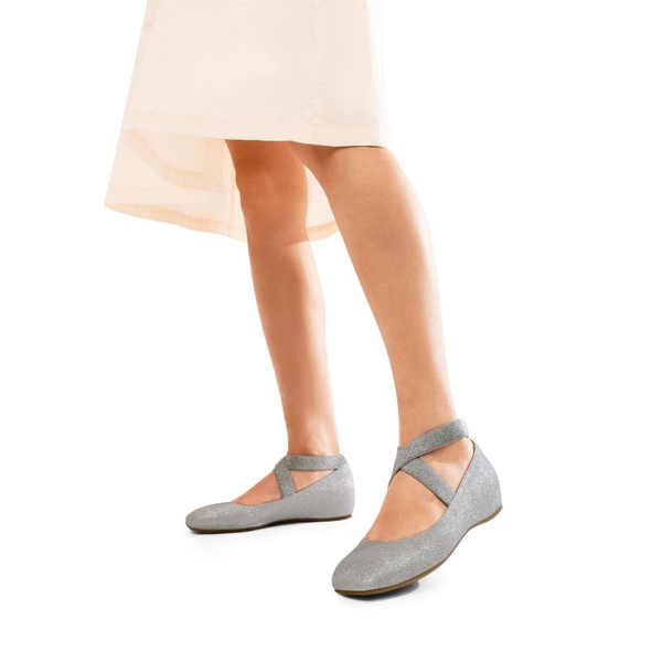 Square Toe Elastic Ankle Straps Flats - SILVER-GLITTER - 1