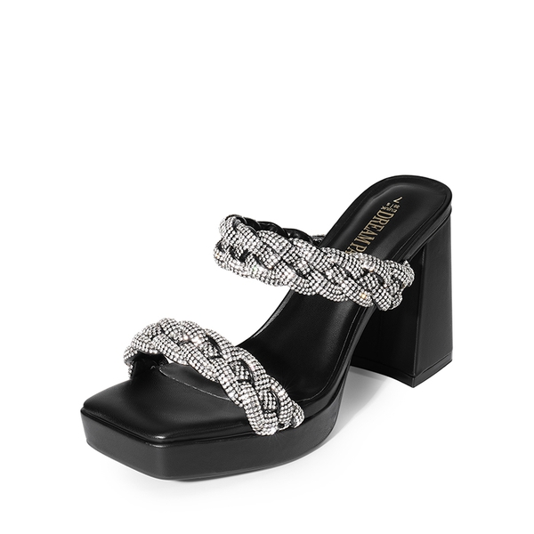 Rhinestone Braided Strap Heel Sandals - BLACK-RHINESTONE -  0