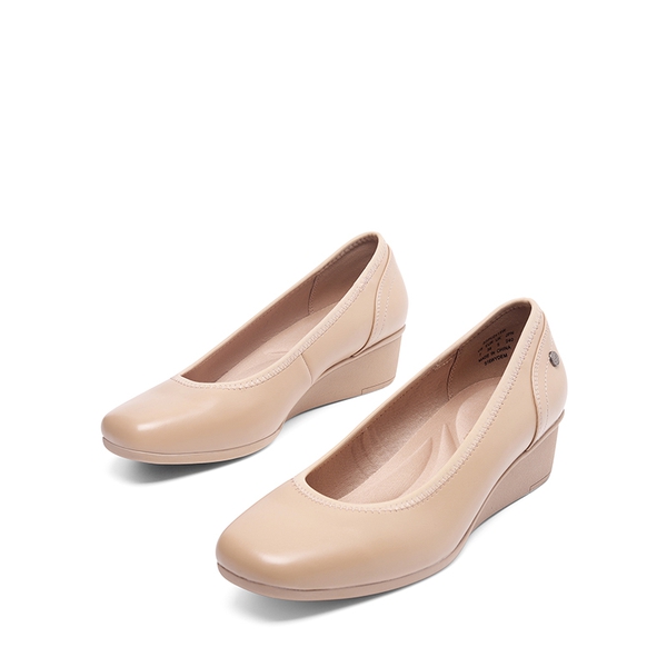 Square Toe Wedge Dress Pumps - NUDE-PU - 4