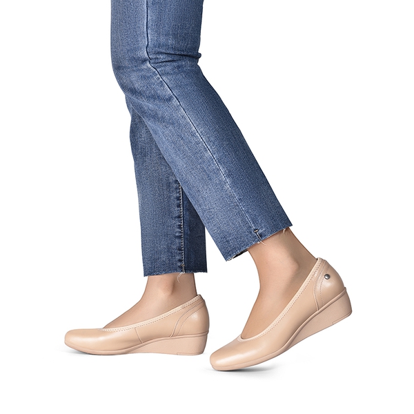 Square Toe Wedge Dress Pumps - NUDE-PU - 1