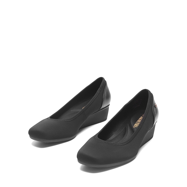 Square Toe Wedge Dress Pumps - BLACK-LYCRA - 4