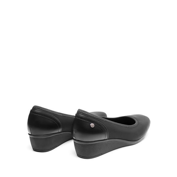 Square Toe Wedge Dress Pumps - BLACK-LYCRA - 5