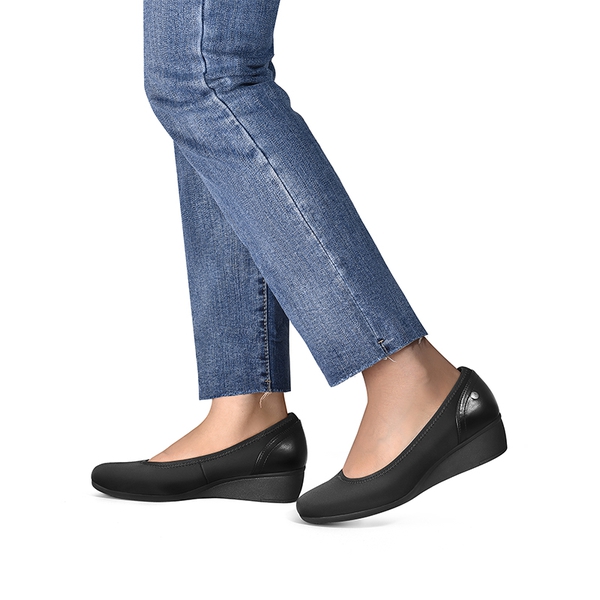 Square Toe Wedge Dress Pumps - BLACK-LYCRA - 1