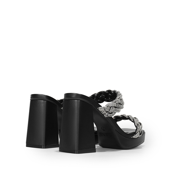 Rhinestone Braided Strap Heel Sandals - BLACK-RHINESTONE - 6