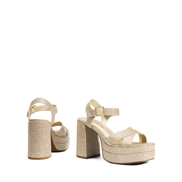 Square Toe Platform Chunky Heel Sandals - GOLD GLITTER - 6