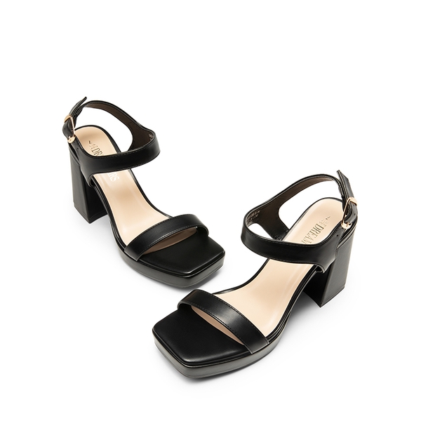 Platform Strap Chunky High Heel Sandals - BLACK-PU - 6