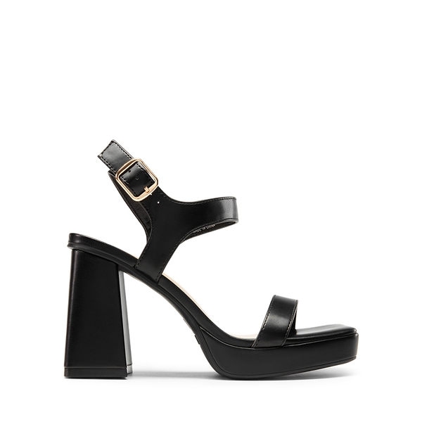 Platform Strap Chunky High Heel Sandals - BLACK-PU - 3