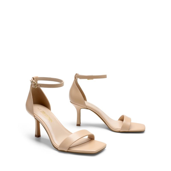 Square Toe Ankle Strap Heels - NUDE-PU - 5