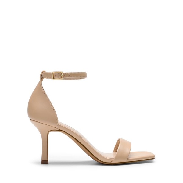 Square Toe Ankle Strap Heels - NUDE-PU - 3