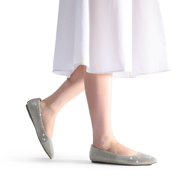 Pointed Toe Ballet Slip On Flatsccc - SILVER-RHINESTONE - 1