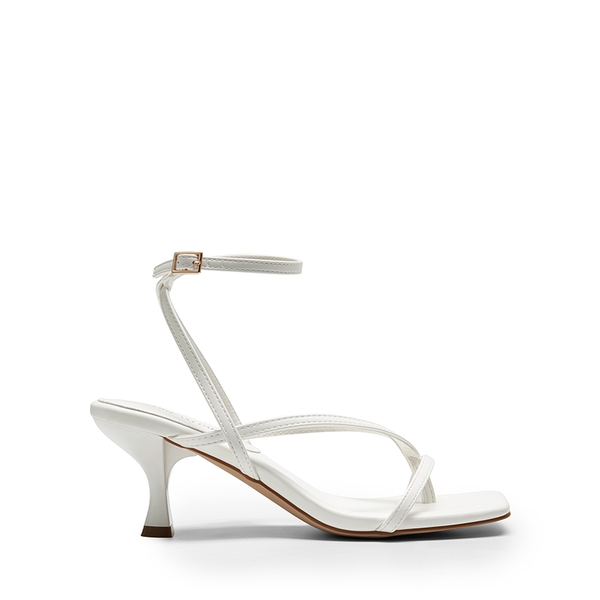 Square Toe Strappy Kitten Heels - WHITE-PU - 3