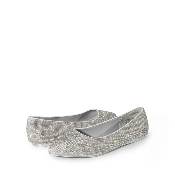 Pointed Toe Ballet Slip On Flatsccc - SILVER-RHINESTONE - 5