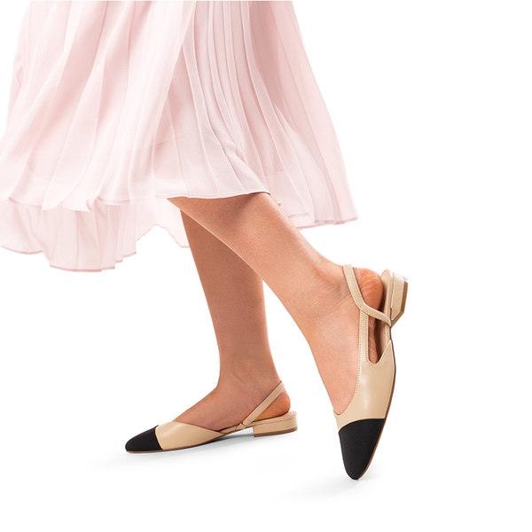 Slingback Cap Toe Flats - NUDE - 2