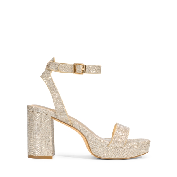 Platform Ankle Strap Heel Sandals - GOLD-GLITTER - 1