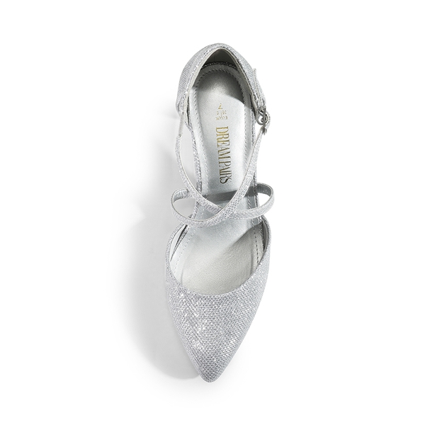 Pointed Toe Kitten Heel Dress Pumps - SILVER-GLITTER - 2