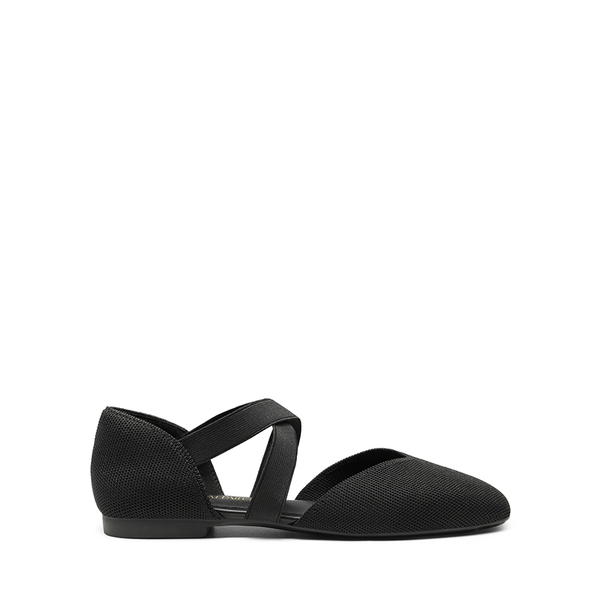 Sustainable Criss Cross Knit Ballet Flats - BLACK-ECO - 1
