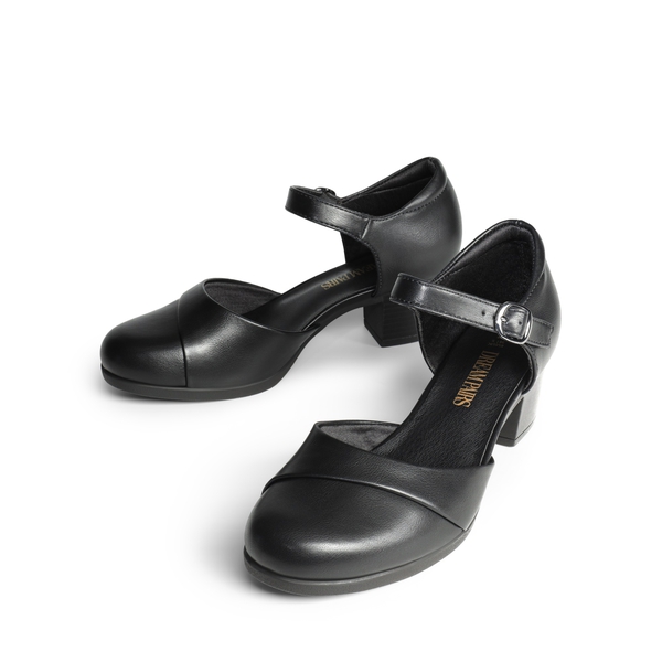 Comfortable Strap Low Block Heel Pumps - BLACK - 2