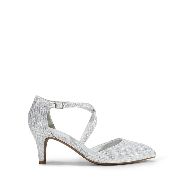 Pointed Toe Kitten Heel Dress Pumps - SILVER-GLITTER - 1