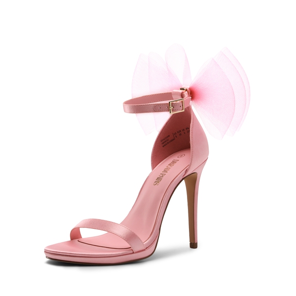 Silky Bow Ankle Strap High Stiletto Heel Sandals - PINK -  0
