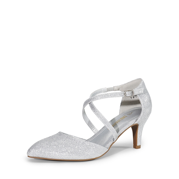 Pointed Toe Kitten Heel Dress Pumps - SILVER-GLITTER -  0