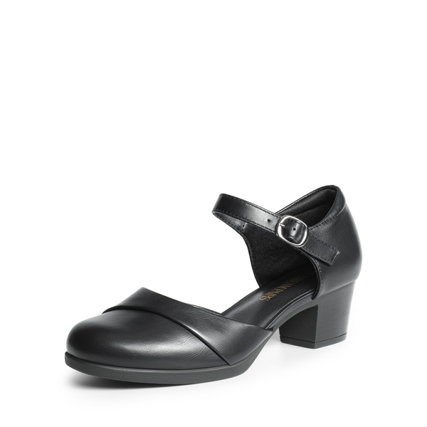 Comfortable Strap Low Block Heel Pumps - BLACK -  0
