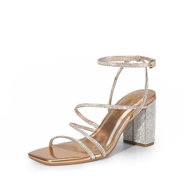 Strappy Chunky Heel Sandals - ROSE GOLD-RHINESTONE -  0
