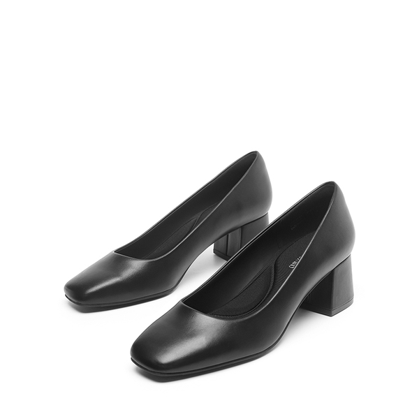 Square Toe Low Chunky Pumps  - BLACK - 2