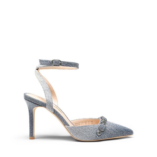 Pointed Toe Ankle Strap Stiletto Pumps - DENIM BLUE - 4