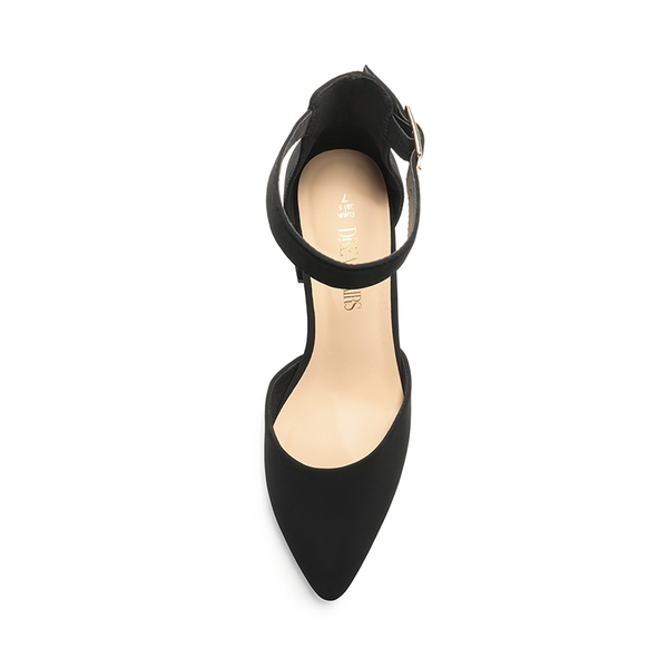 Pointed Toe Chunky Mid Heel Pumps - BLACK-NUBUCK - 3