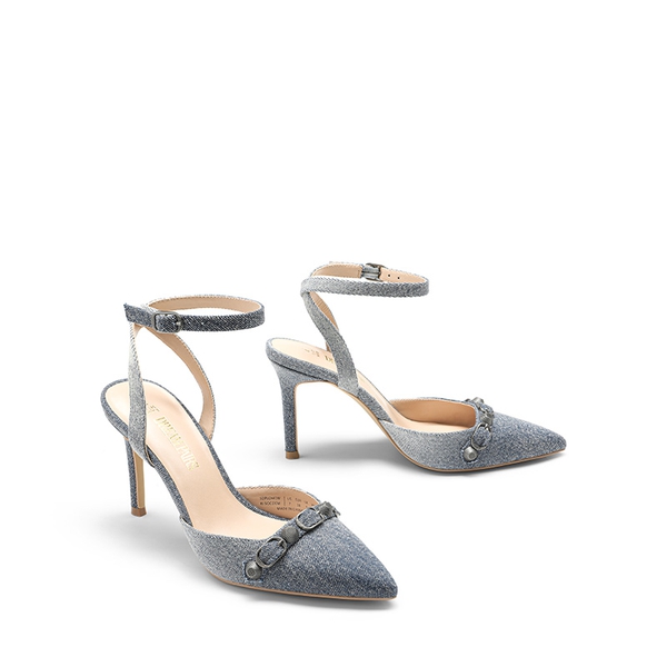Pointed Toe Ankle Strap Stiletto Pumps - DENIM BLUE - 6