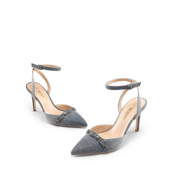 Pointed Toe Ankle Strap Stiletto Pumps - DENIM BLUE - 5