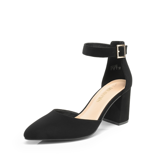 Pointed Toe Chunky Mid Heel Pumps - BLACK-NUBUCK -  0