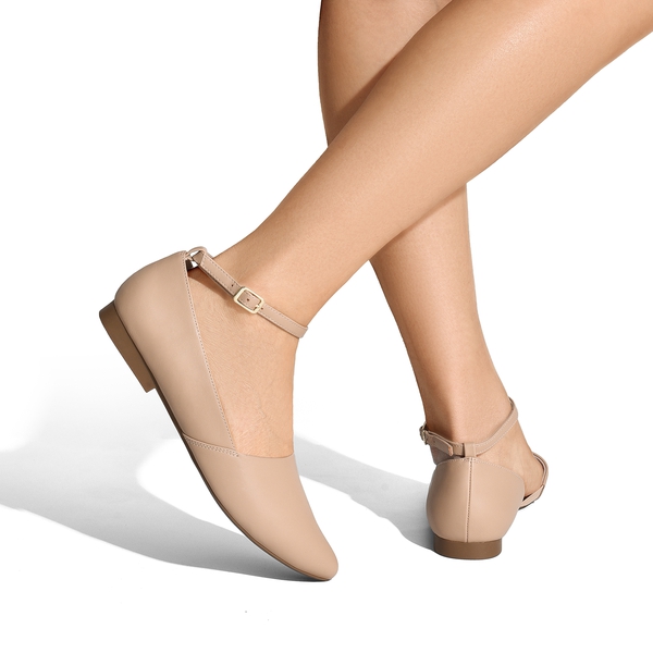 Ankle-Strap Pointed Toe D'Orsay Flats - NUDE - 5