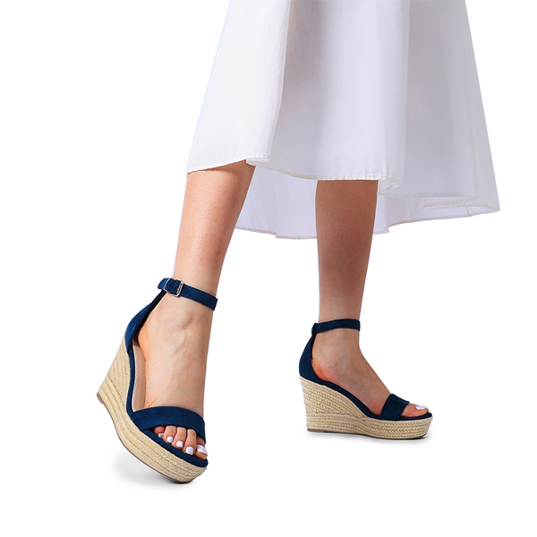 Platform One Strap Espadrille Wedge Sandals - NAVY - 2