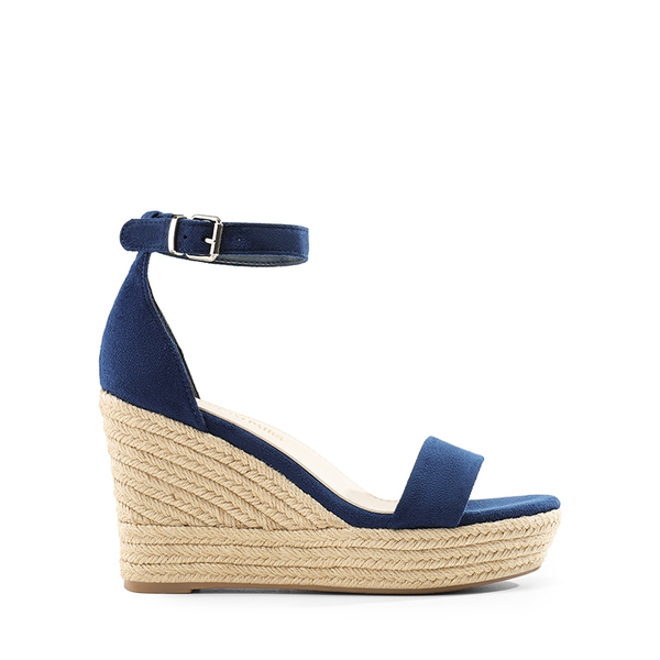Platform One Strap Espadrille Wedge Sandals - NAVY - 3