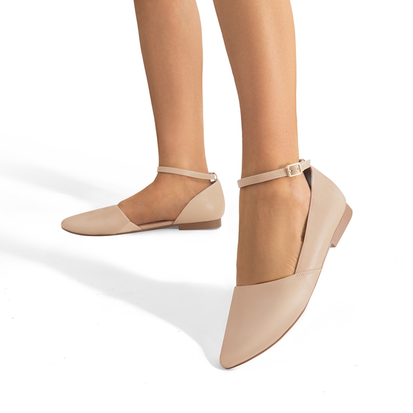 Ankle-Strap Pointed Toe D'Orsay Flats - NUDE - 4