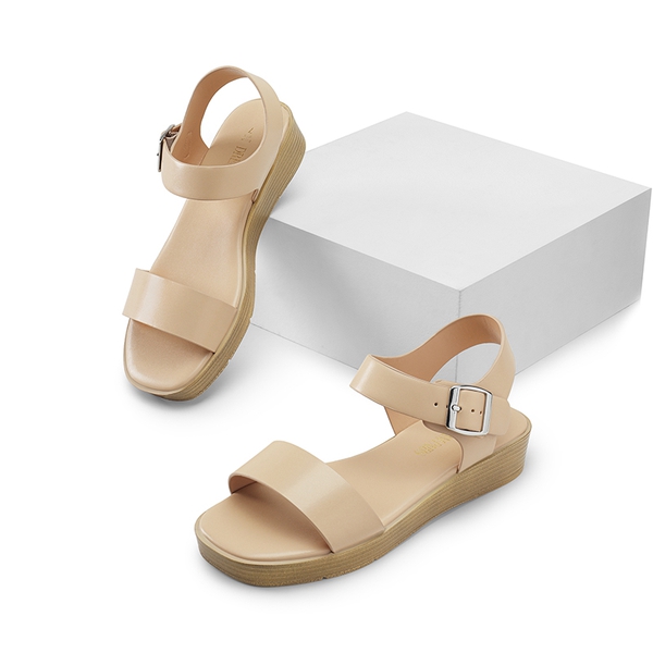 Single Strap Flatform Sandals  - NUDE - 6