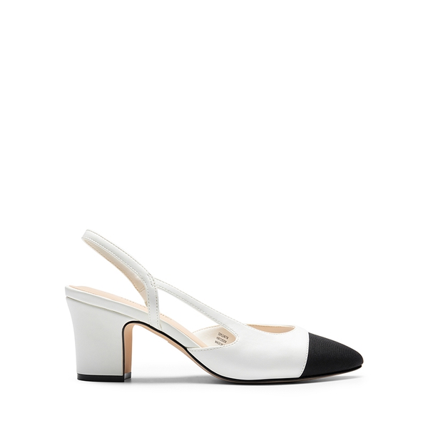 Ankle Strap Slingback Cap Toe Pumps - WHITE - 1