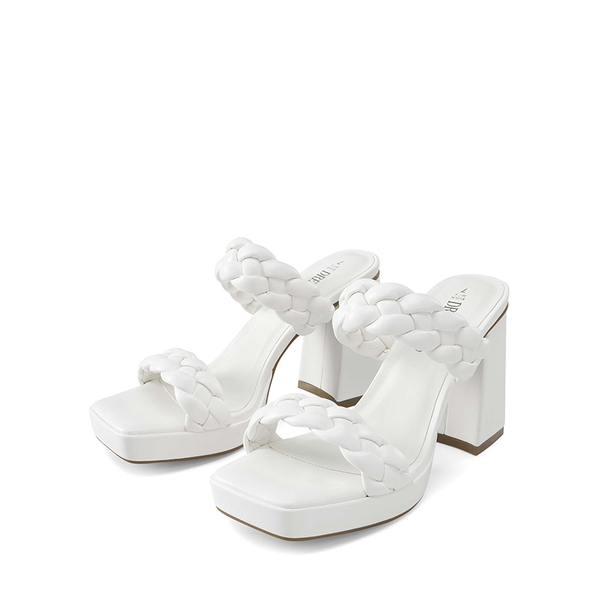Two Braided Strap Platform Heels - WHITE-PU - 2