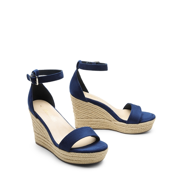 Platform One Strap Espadrille Wedge Sandals - NAVY - 6