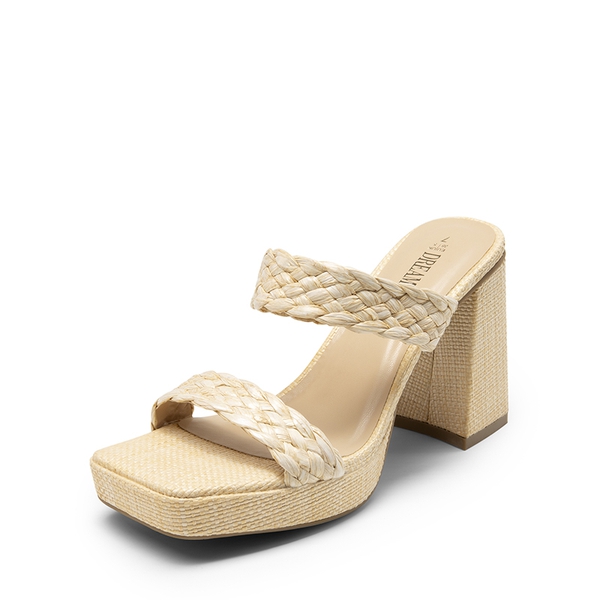 Two Braided Strap Platform Heels - NUDE-WOVEN -  0