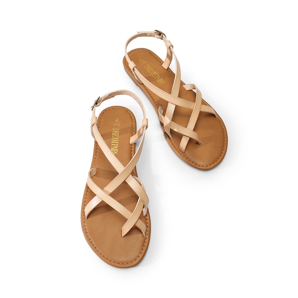 Strappy Thong Flat Sandals - NUDE - 4