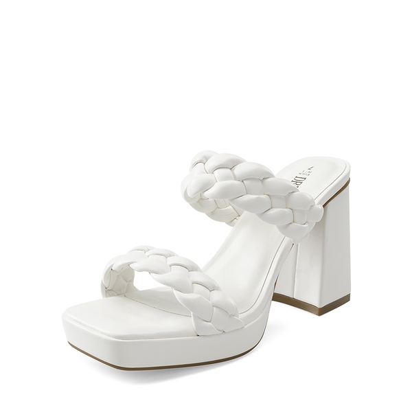 Two Braided Strap Platform Heels - WHITE-PU -  0