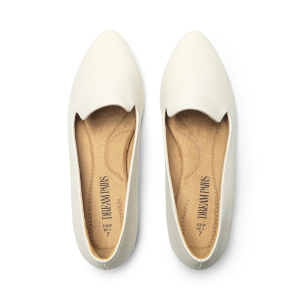 Comfortable Pointed Toe Slip On Loafers - WHITE-PU - 3