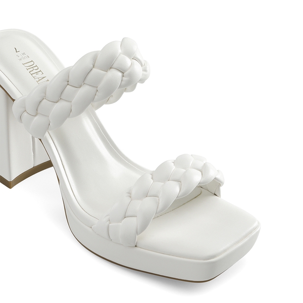 Two Braided Strap Platform Heels - WHITE-PU - 4
