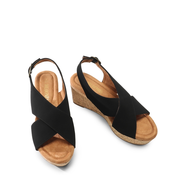 Casual Platform Criss-Cross Wedge Sandals - BLACK-NUBUCK - 5