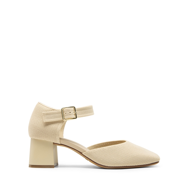 Square Toe Knitted Block Heel Pumps - APRICOT - 1