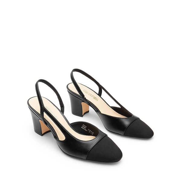 Ankle Strap Slingback Cap Toe Pumps - BLACK - 3